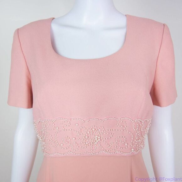 Maggy London vintage pink fake two-piece maxi dress with pearl floral, 6 - Picture 4 of 16